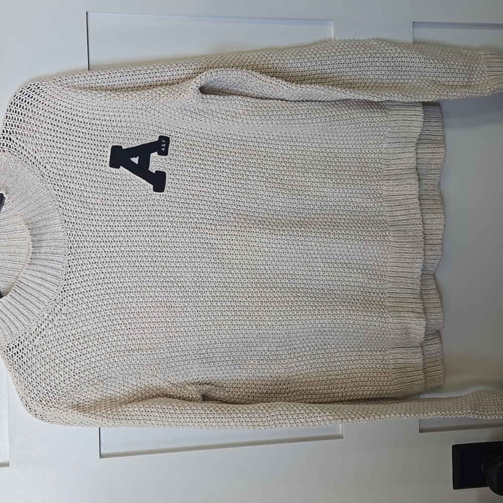Abercrombie & Fitch Cream Cotton Blend Sweater With A Decal Womens Small Top